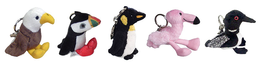 Plush Toy Bird Keychains including Penguins, Puffins, Snowy Owls and Bald  Eagles